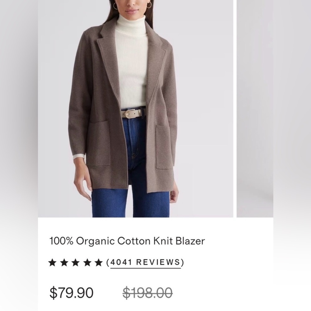 NWT quince blazer cropped brown cardigan organic cotton